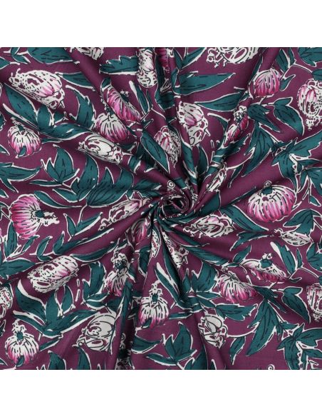 Tissu coton indien block print Serina - Aubergine