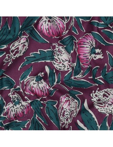 Tissu coton indien block print Serina - Aubergine