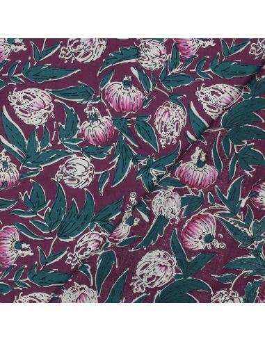 Tissu coton indien block print Serina - Aubergine