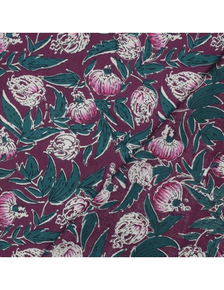 Tissu coton indien block print Serina - Aubergine