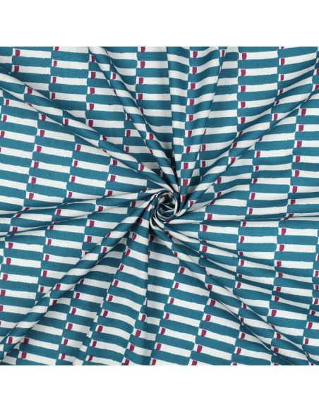 Tissu coton indien block print Indra - Bleu pétrole