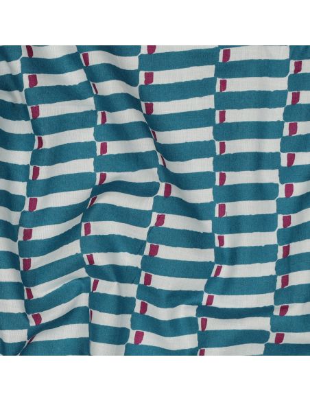 Tissu coton indien block print Indra - Bleu pétrole