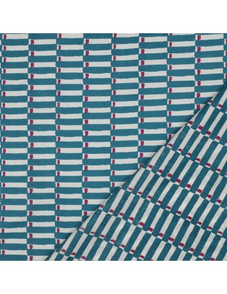 Tissu coton indien block print Indra - Bleu pétrole