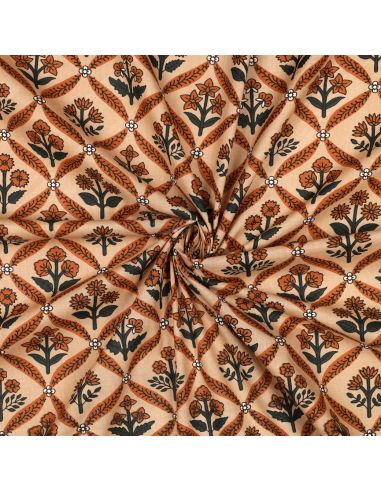 Tissu coton indien block print Solenne - Cuivre