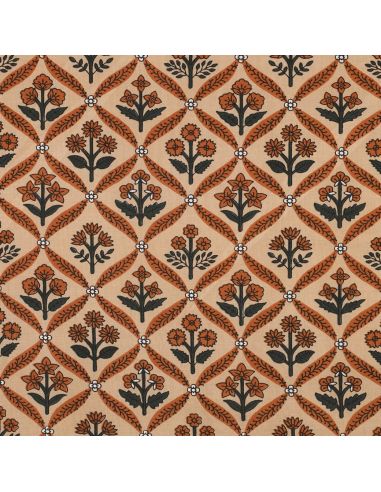 Tissu coton indien block print Solenne - Cuivre