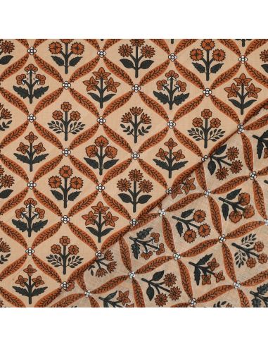 Tissu coton indien block print Solenne - Cuivre