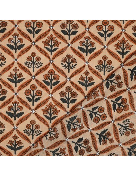 Tissu coton indien block print Solenne - Cuivre