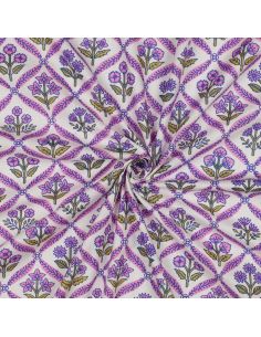 Tissu coton indien block print Solenne - Rose