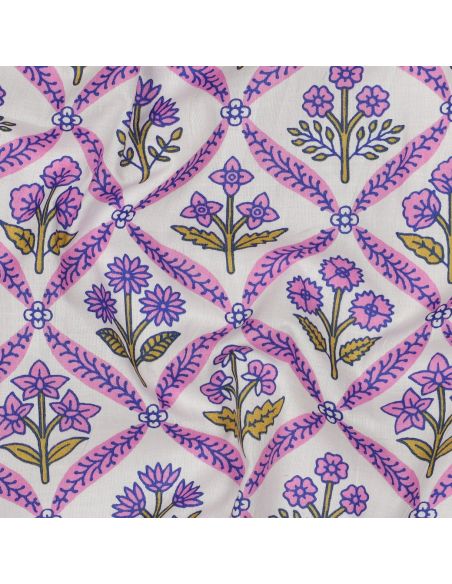 Tissu coton indien block print Solenne - Rose