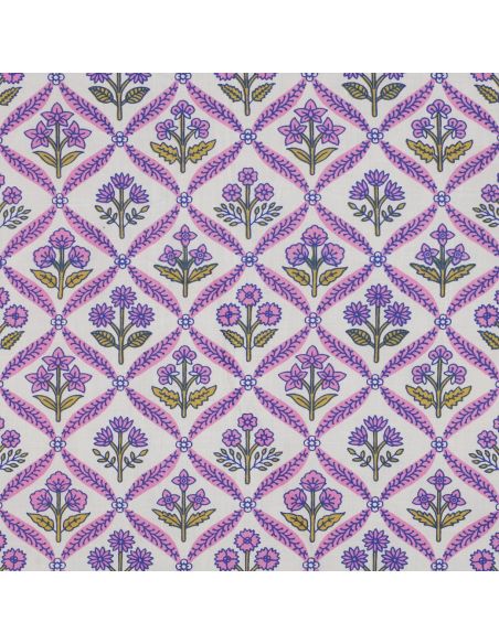 Tissu coton indien block print Solenne - Rose