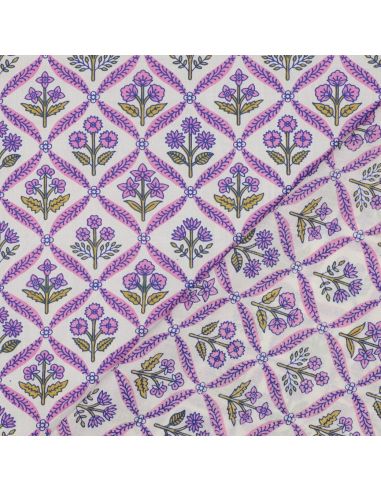 Tissu coton indien block print Solenne - Rose