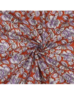Tissu coton indien block print Jasmine - Terracotta