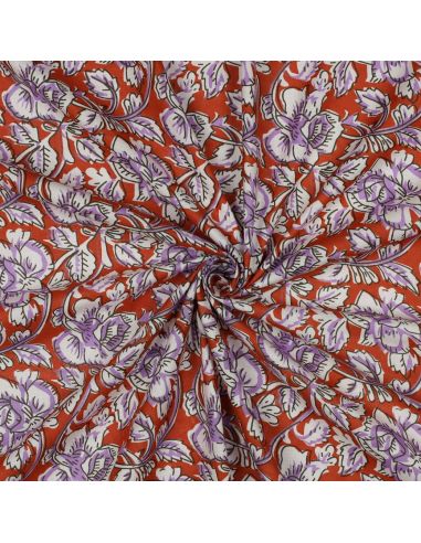 Tissu coton indien block print Jasmine - Terracotta