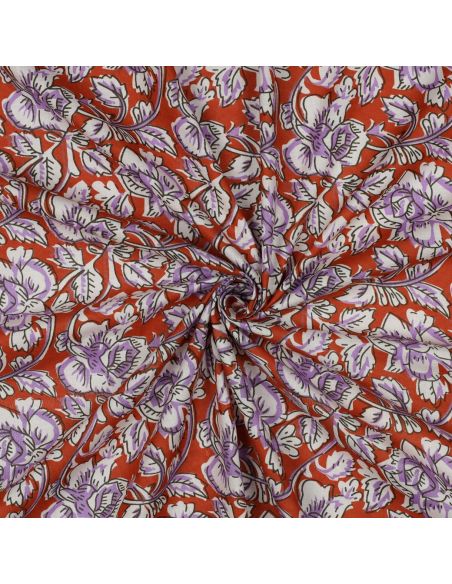Tissu coton indien block print Jasmine - Terracotta