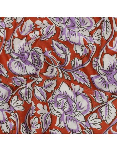 Tissu coton indien block print Jasmine - Terracotta