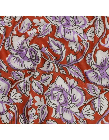 Tissu coton indien block print Jasmine - Terracotta
