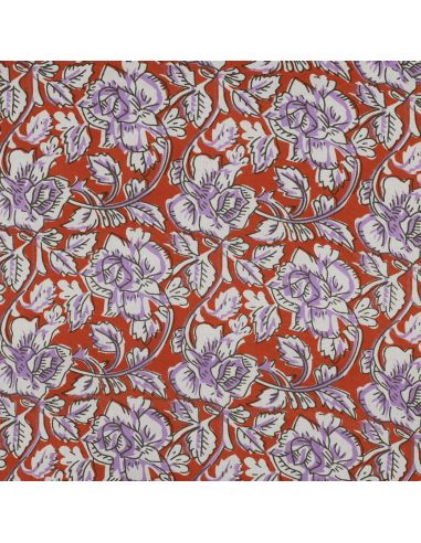 Tissu coton indien block print Jasmine - Terracotta