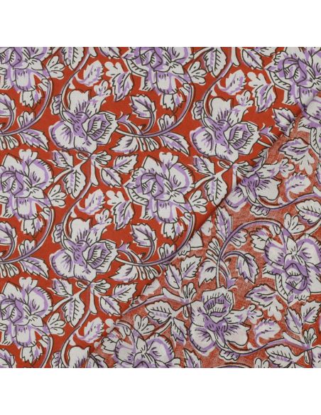 Tissu coton indien block print Jasmine - Terracotta