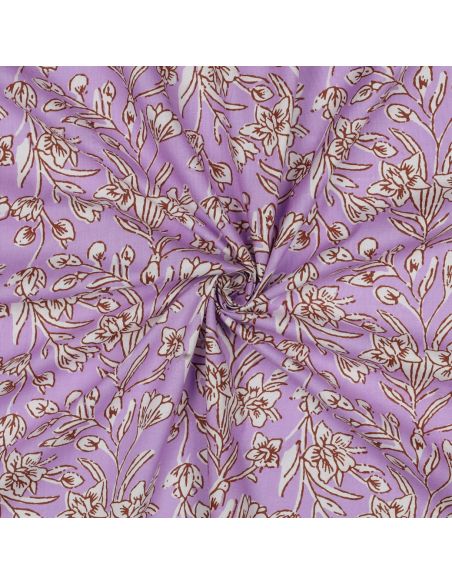 Tissu coton indien block print Kirine - Lilas