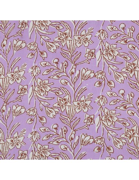 Tissu coton indien block print Kirine - Lilas