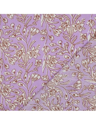 Tissu coton indien block print Kirine - Lilas