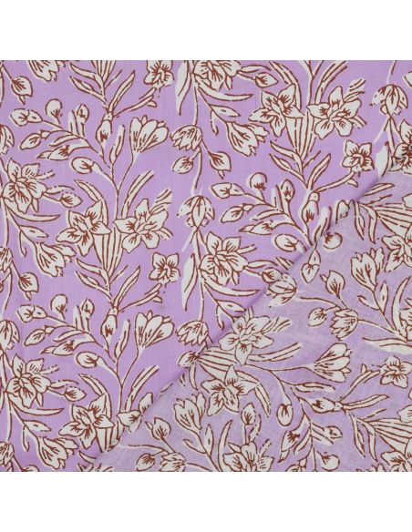 Tissu coton indien block print Kirine - Lilas