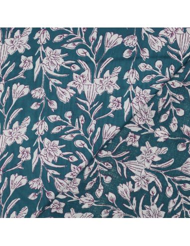 Tissu coton indien block print Kirine - Bleu pétrole