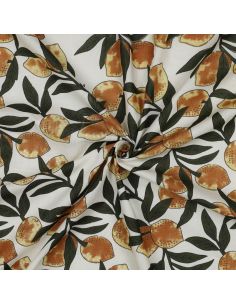 Tissu coton indien block print Citrons - Feuilles vertes