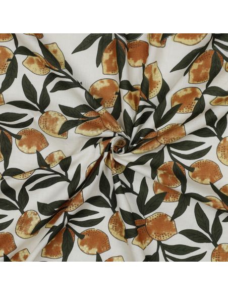 Tissu coton indien block print Citrons - Feuilles vertes
