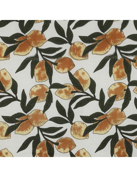 Tissu coton indien block print Citrons - Feuilles vertes