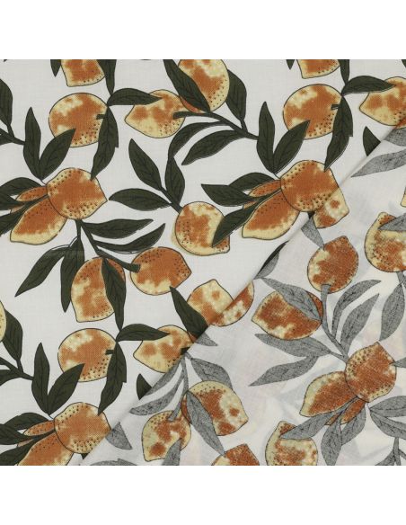 Tissu coton indien block print Citrons - Feuilles vertes