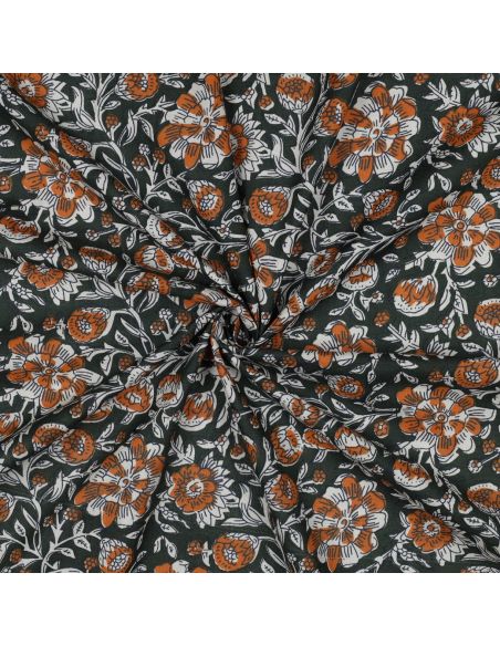 Tissu coton indien block print Myrène - Vert