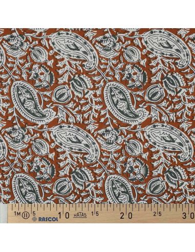 Tissu coton indien block print Nalini - Cognac