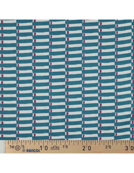 Tissu coton indien block print Indra - Bleu pétrole