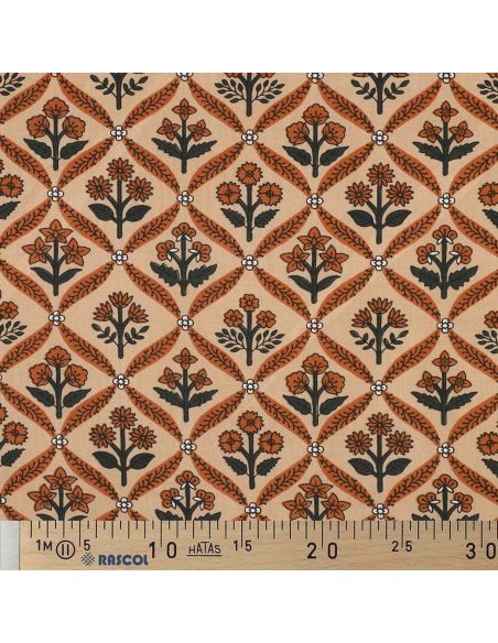 Tissu coton indien block print Solenne - Cuivre