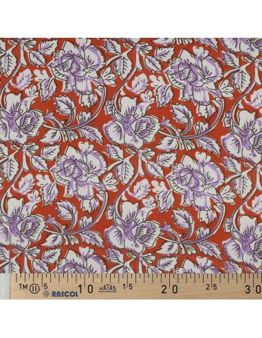 Tissu coton indien block print Jasmine - Terracotta