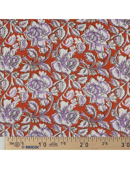 Tissu coton indien block print Jasmine - Terracotta