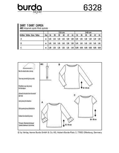 Patron de t-shirt - Burda 6328