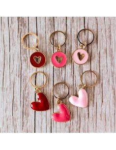 Lot de 6 anneaux marqueurs de maille - Grands coeurs