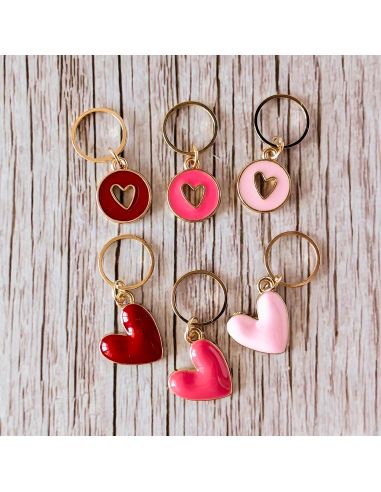 Lot de 6 anneaux marqueurs de maille - Grands coeurs