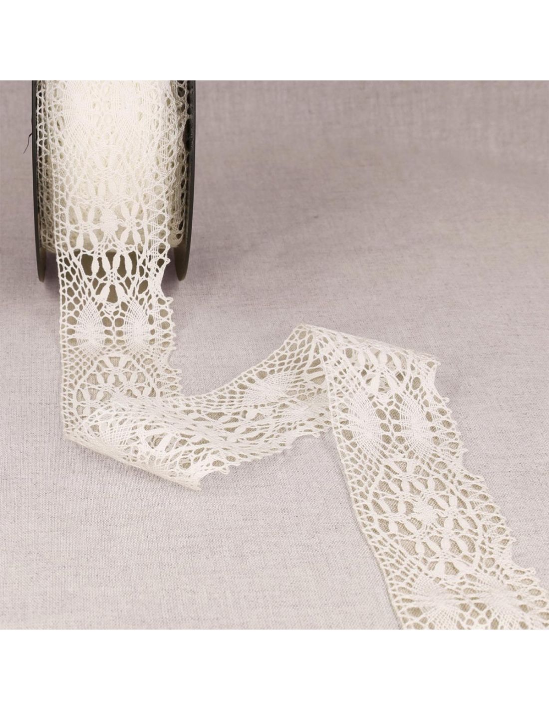 Dentelle Ancienne En Coton Blanc - Motif Fleuri - Occasion Bon État