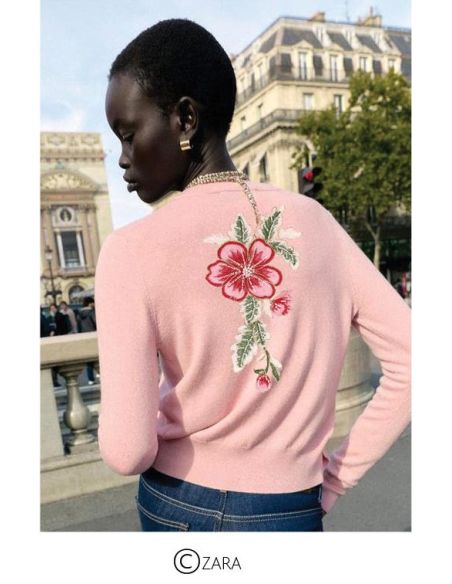 Écusson fleur perles à coudre XL - Gris et noir