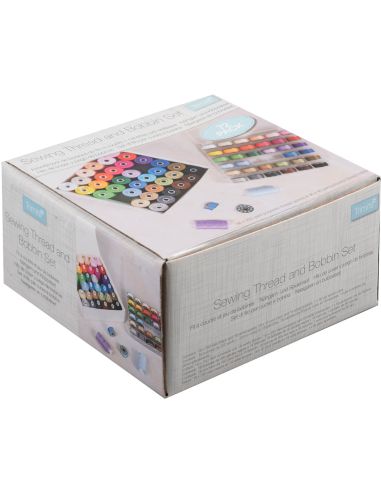 Kit fils à coudre & canettes métal plates – 72 pièces – couleurs assorties