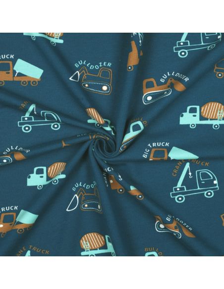 Tissu sweat léger engins de chantier - Bleu pétrole