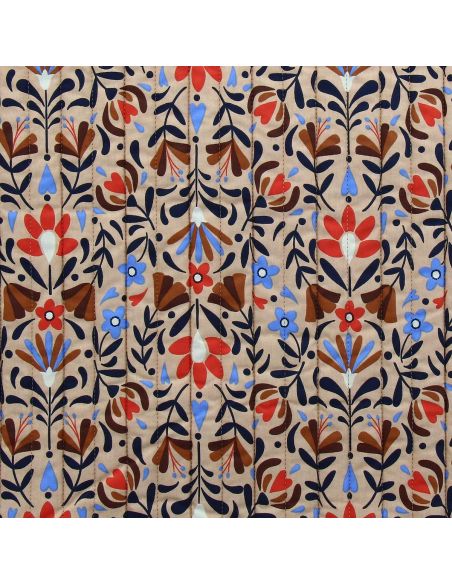 Tissu coton matelassé Lafleur - Beige et bleu