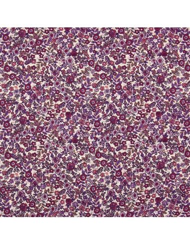 Tissu popeline de coton - Barbara écru et violet