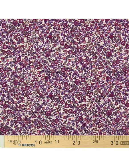 Tissu popeline de coton - Barbara écru et violet