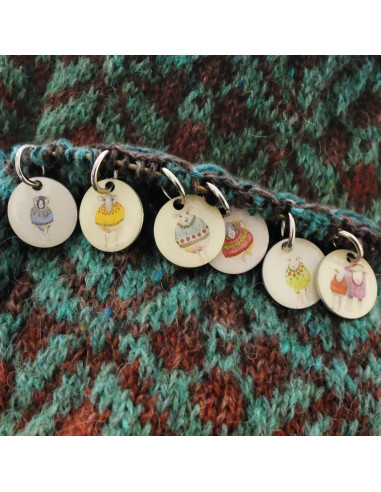 Set de 6 anneaux marqueurs de maille - Mouton et pull
