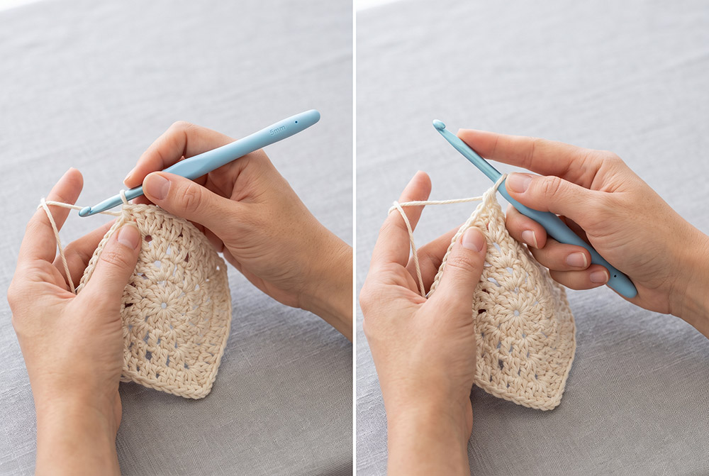 Deux façons de tenir un crochet : la tenue crayon, entre pouce et index, et la tenue couteau, manche dans la paume