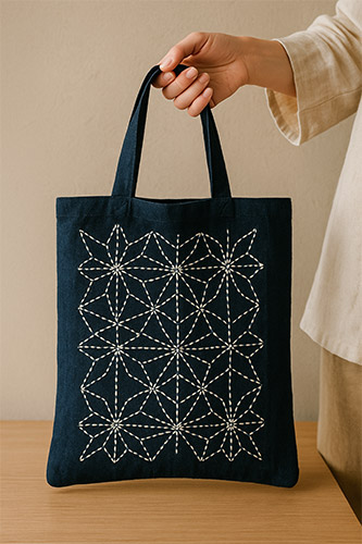 Sashiko sac tote bag motif Asanoha